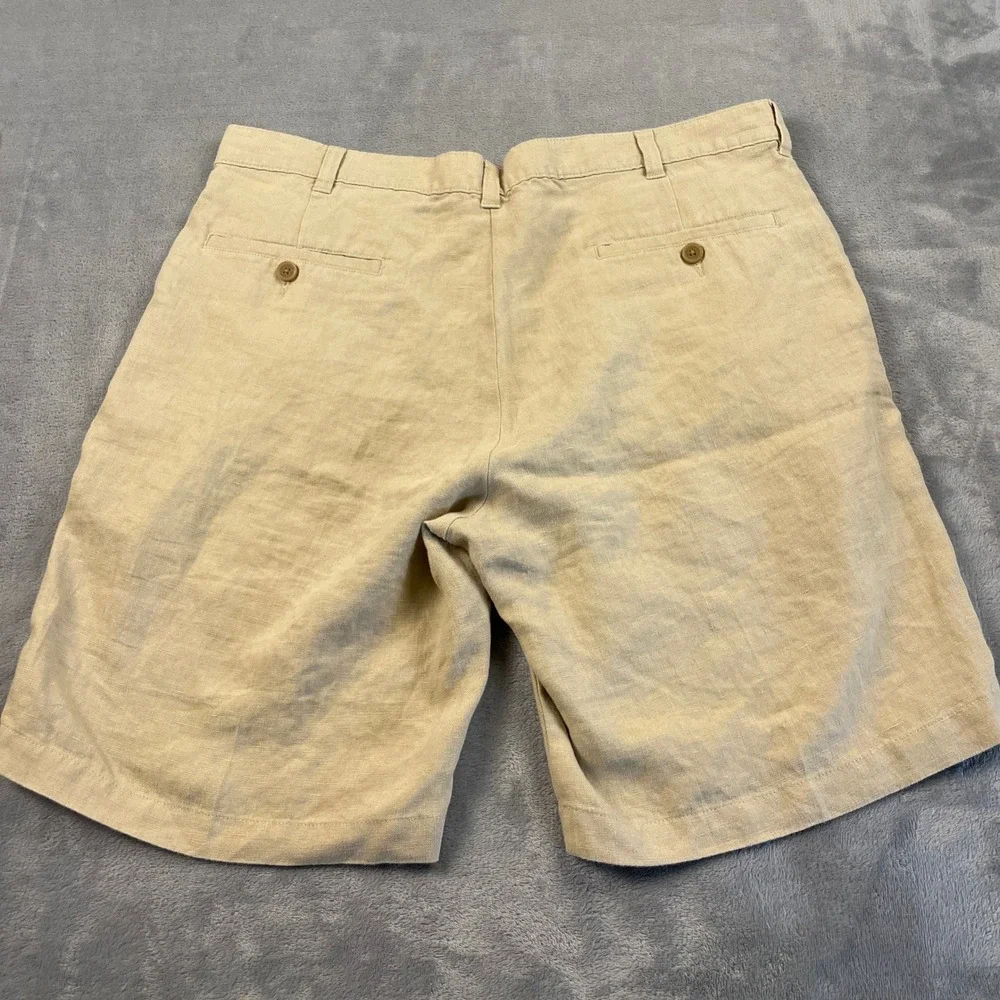 Jos A Bank Men's 36 100% Linen Shorts Beige Tan Flat Front Summer Casual Preppy